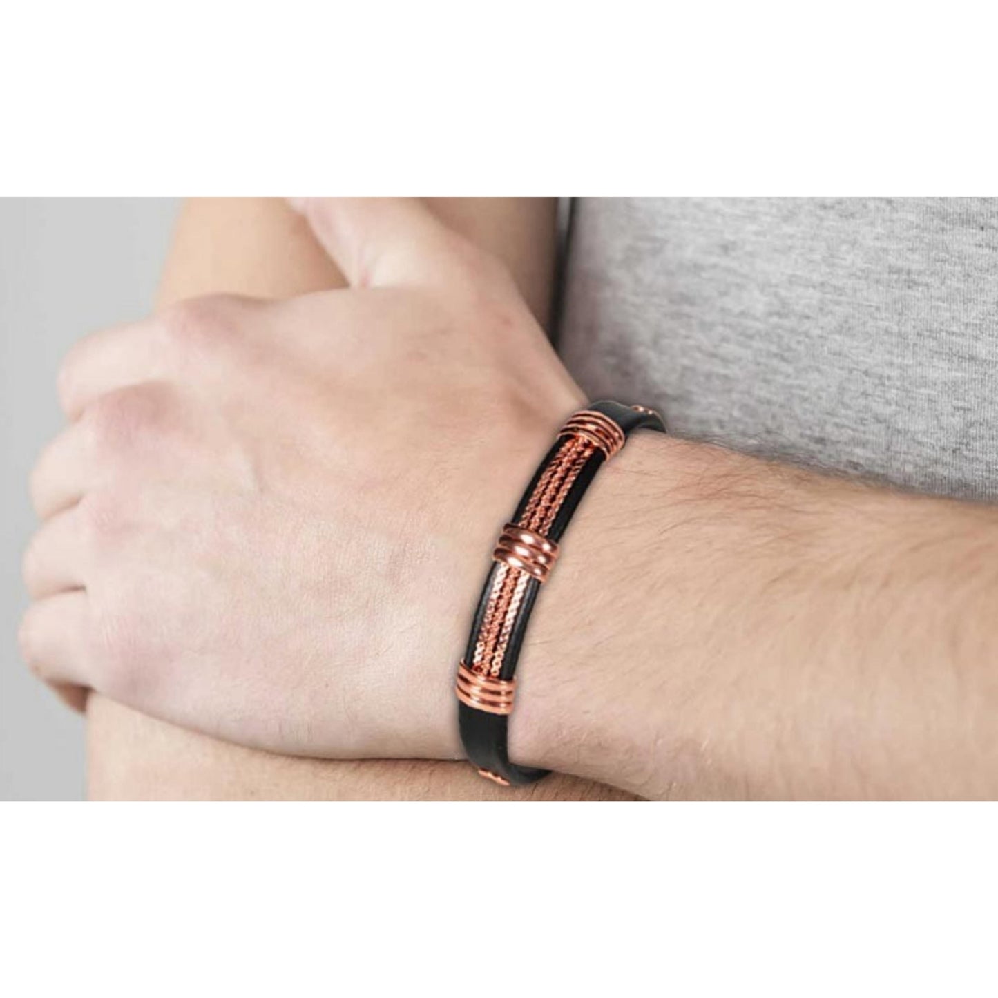 Copper and Leatherette Magnetic Bracelet