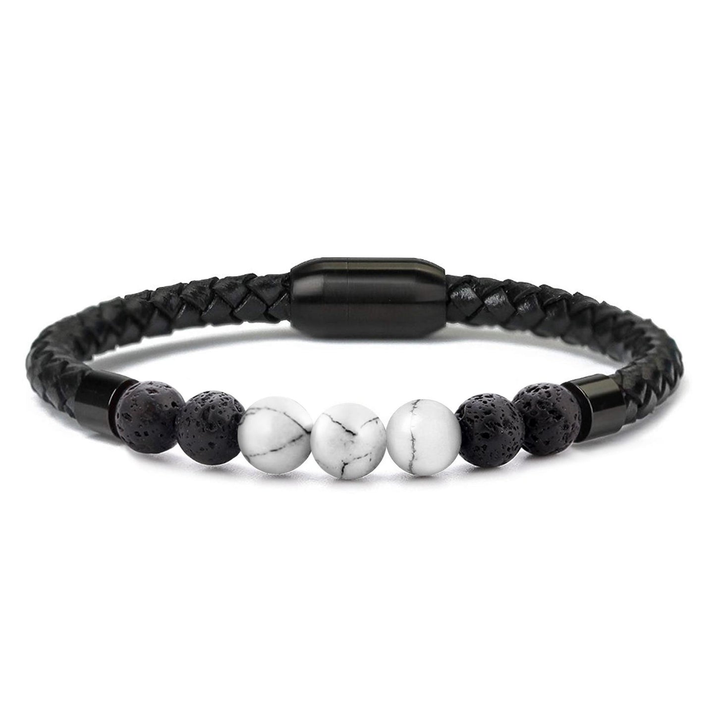 Men's Natural Healing Stone Leather Bracelet with Magnetic Closure