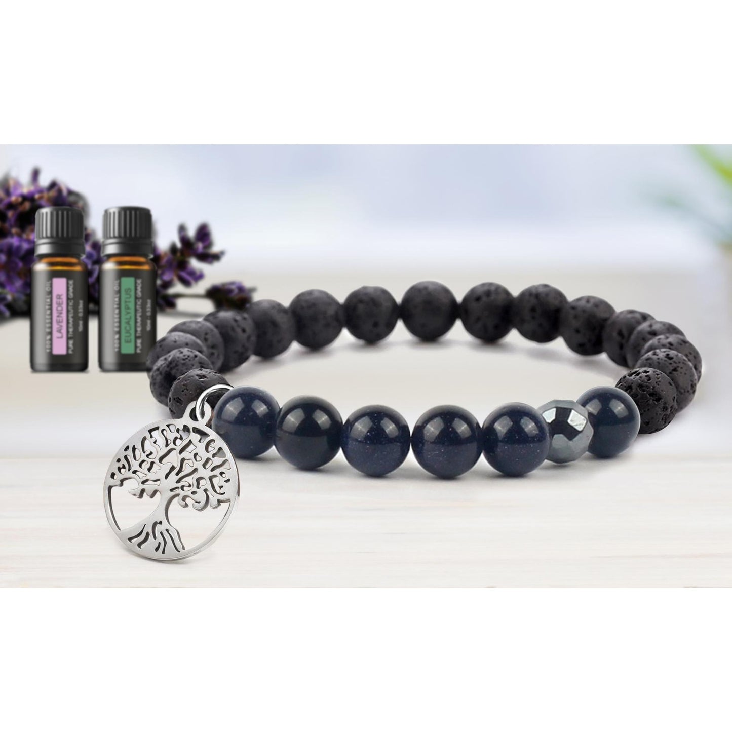 Lava Stone Tree Of Life Diffuser Bracelet with Optional Essential Oils