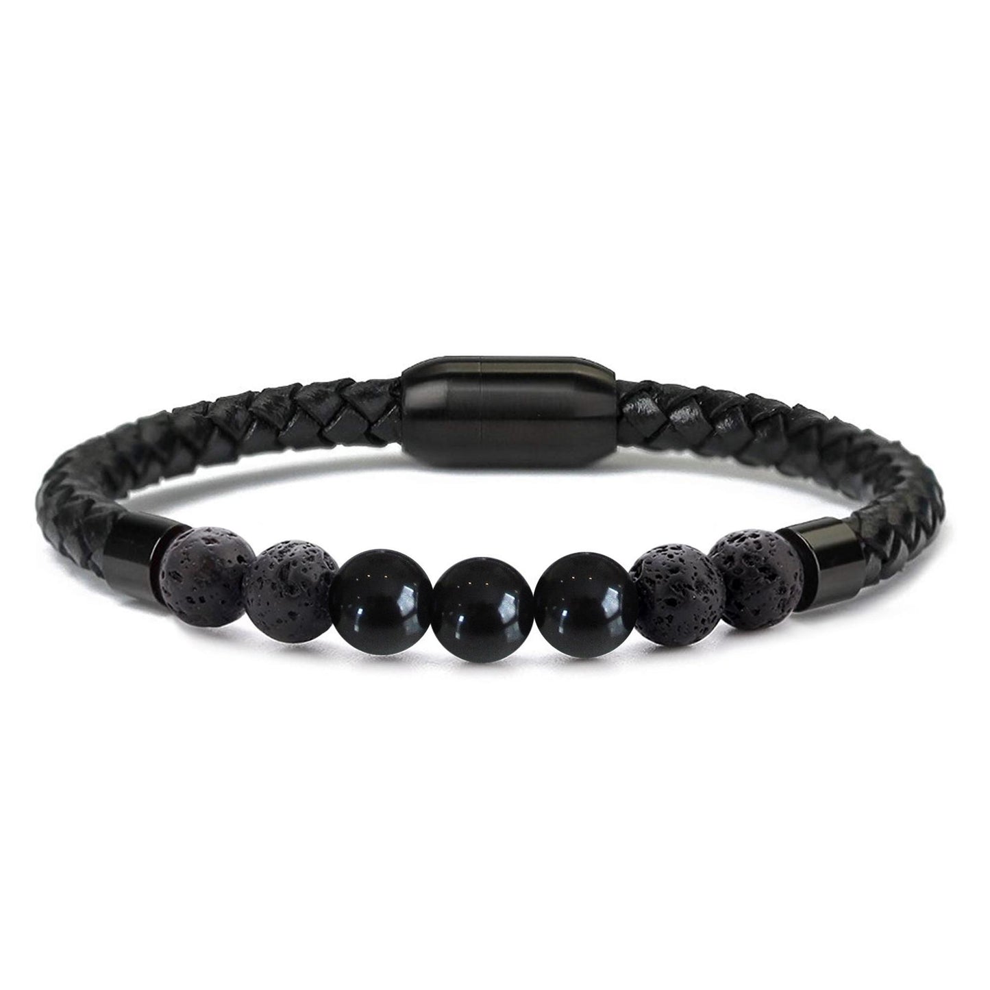 Men's Natural Healing Stone Leather Bracelet with Magnetic Closure