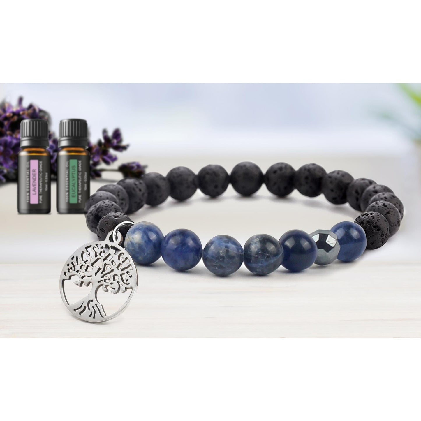 Lava Stone Tree Of Life Diffuser Bracelet with Optional Essential Oils