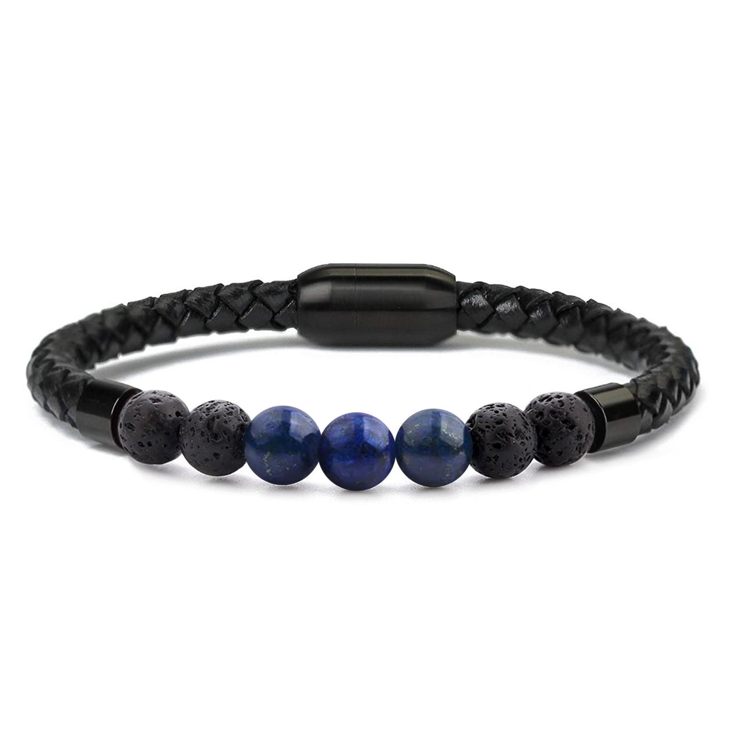 Men's Natural Healing Stone Leather Bracelet with Magnetic Closure