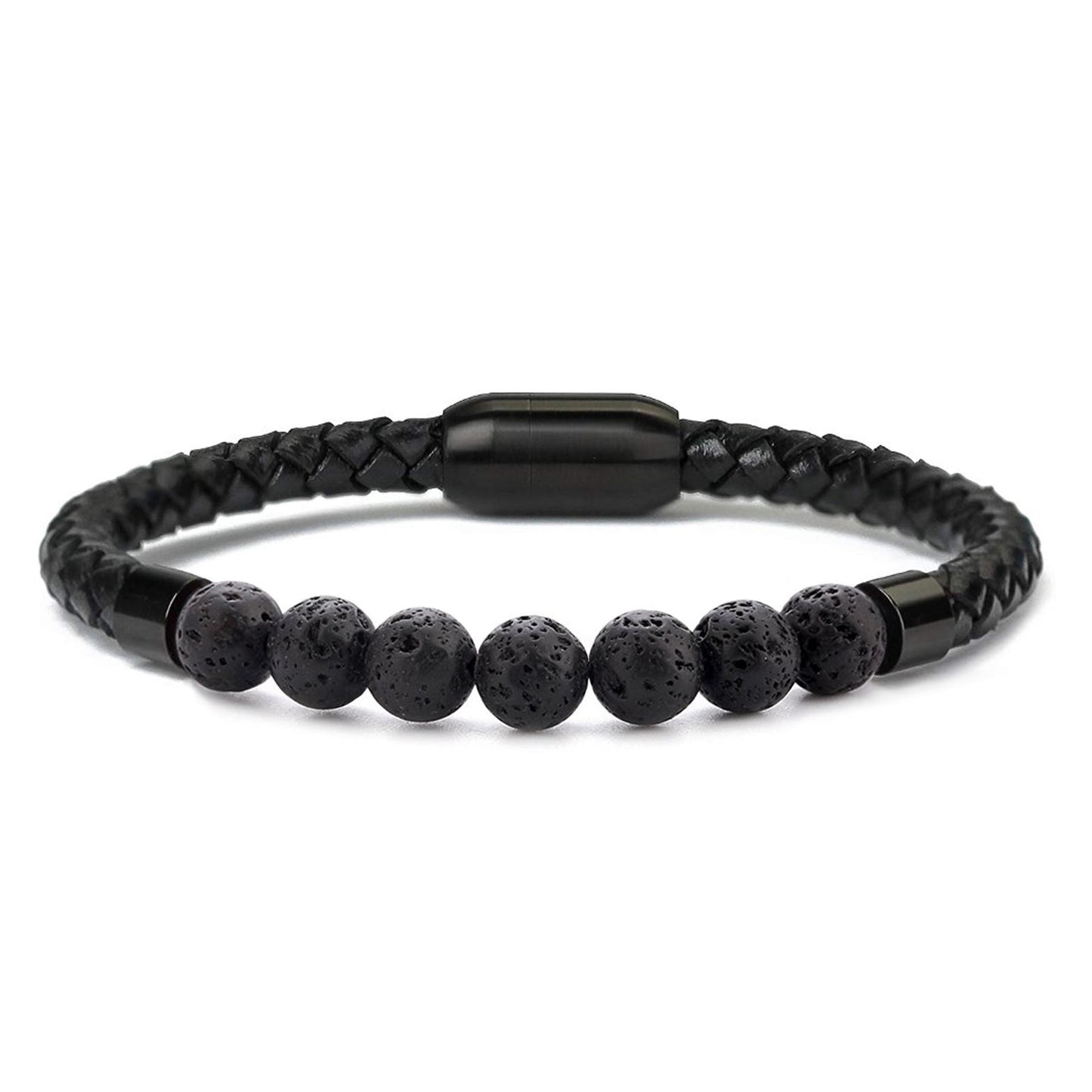 Men's Natural Healing Stone Leather Bracelet with Magnetic Closure