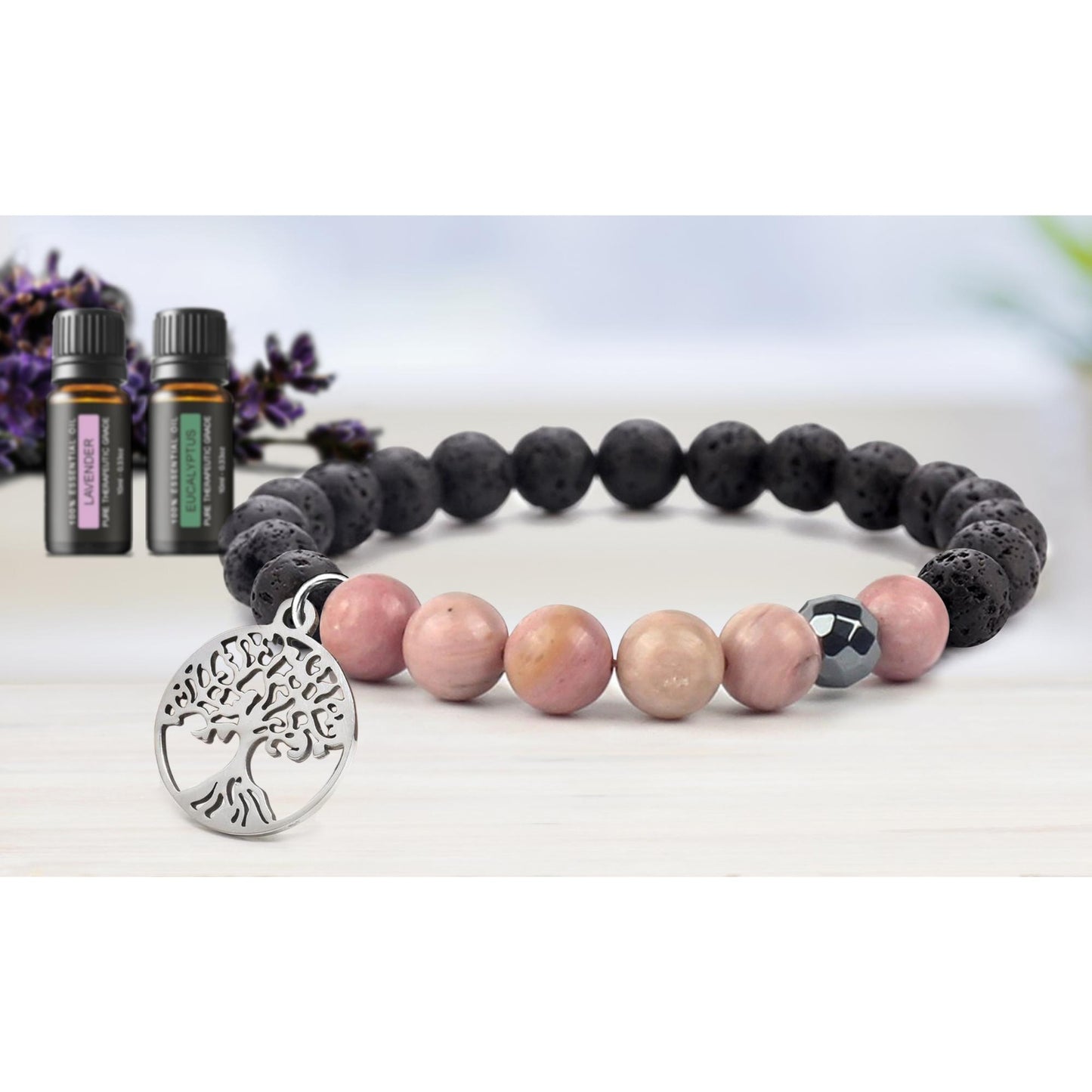 Lava Stone Tree Of Life Diffuser Bracelet with Optional Essential Oils