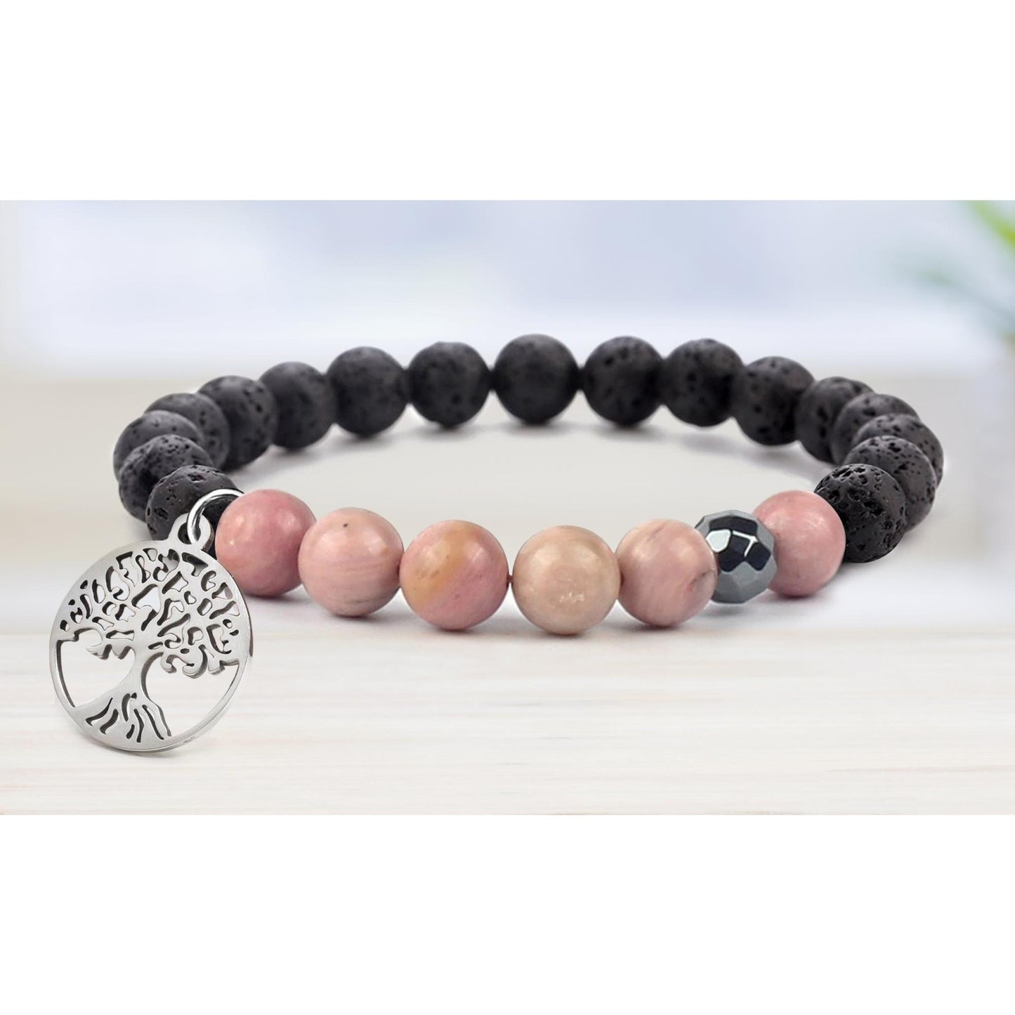 Lava Stone Tree Of Life Diffuser Bracelet with Optional Essential Oils
