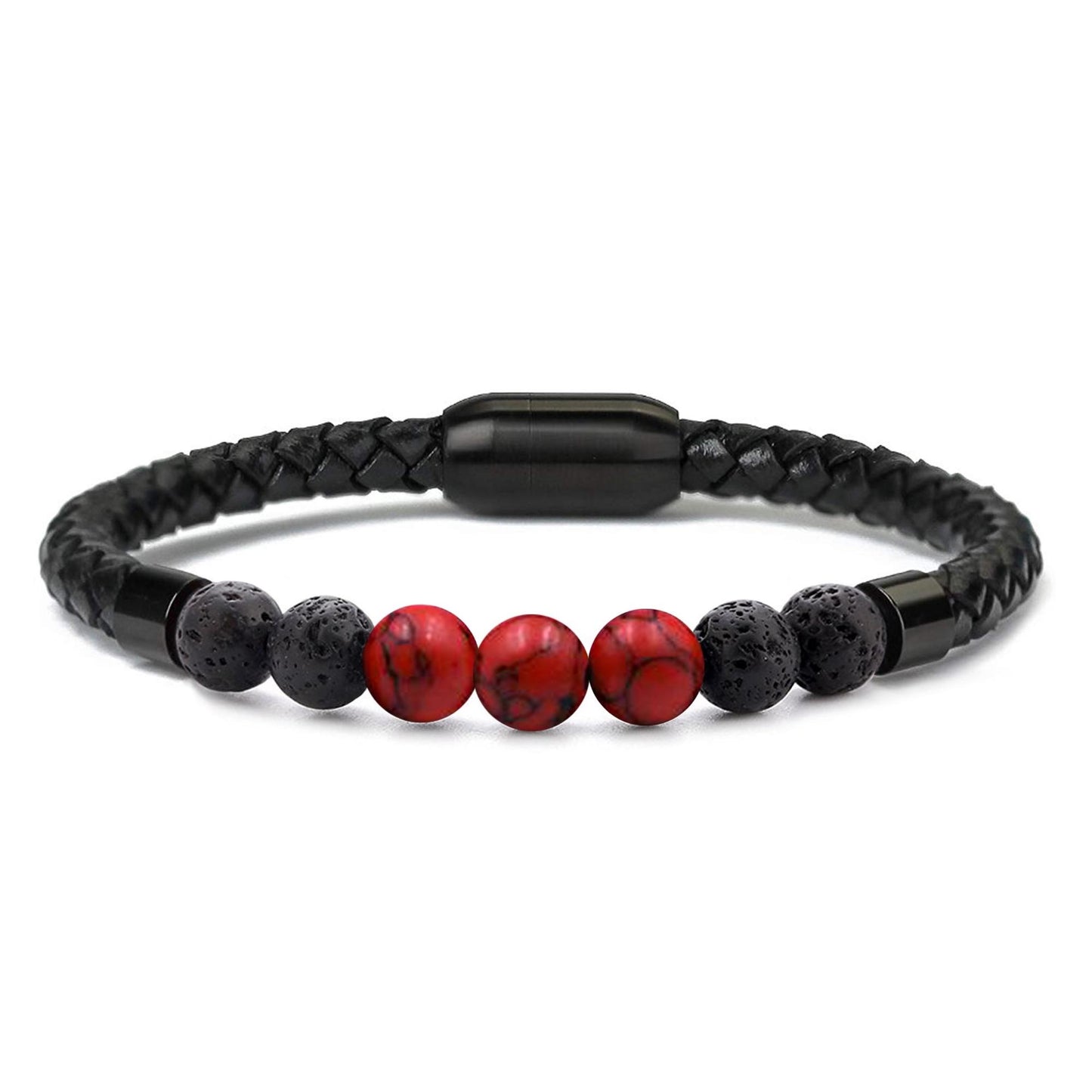 Men's Natural Healing Stone Leather Bracelet with Magnetic Closure