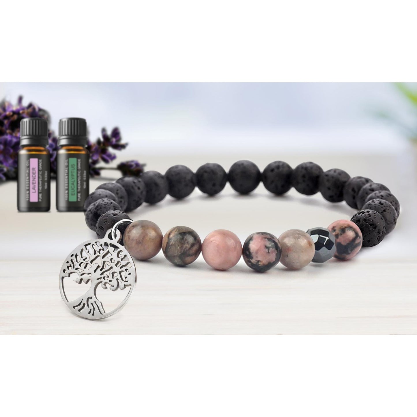 Lava Stone Tree Of Life Diffuser Bracelet with Optional Essential Oils