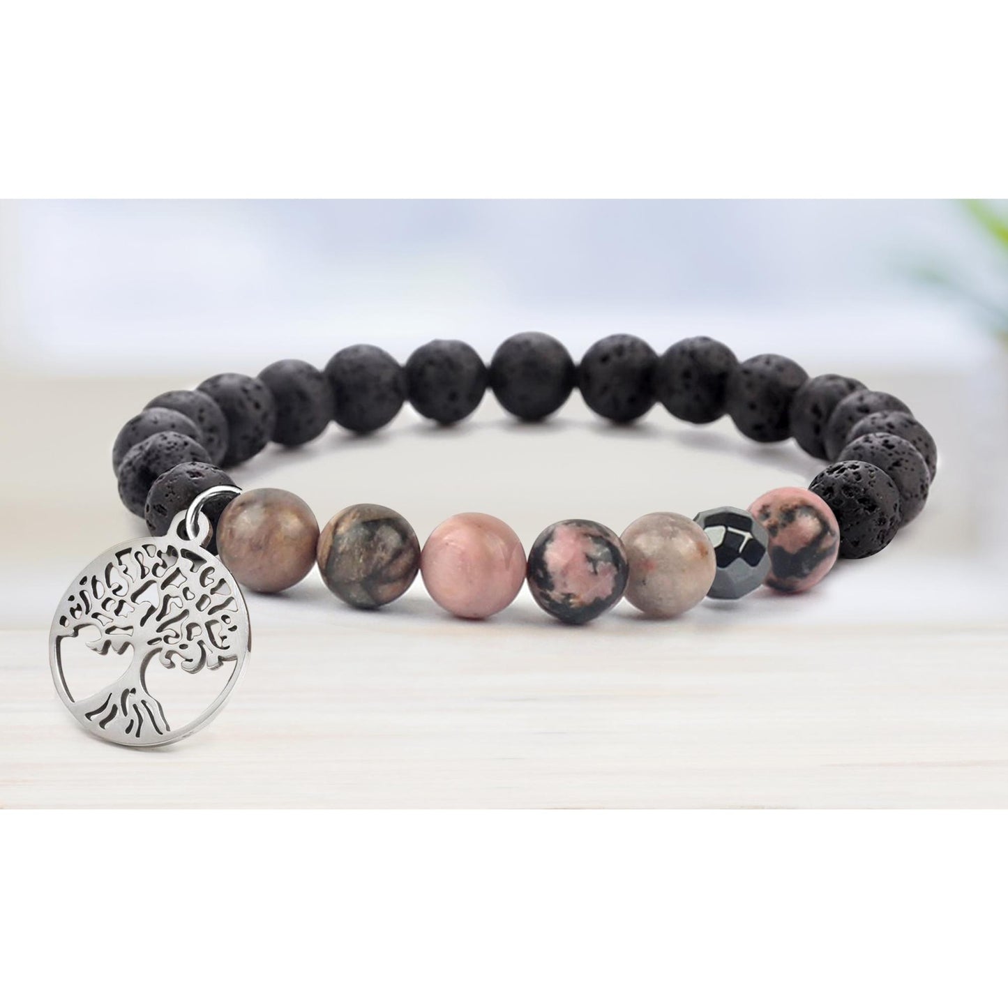 Lava Stone Tree Of Life Diffuser Bracelet with Optional Essential Oils