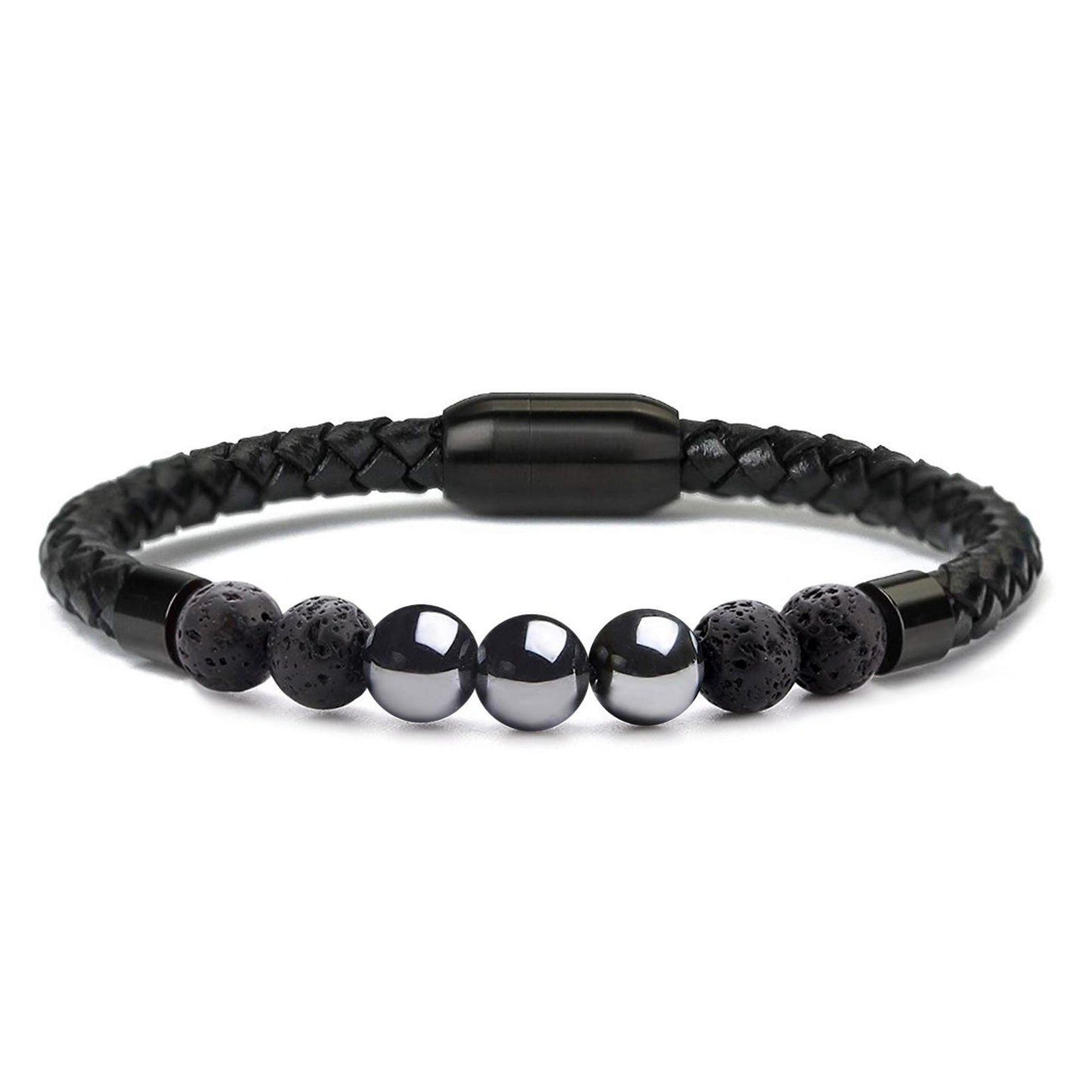 Men's Natural Healing Stone Leather Bracelet with Magnetic Closure