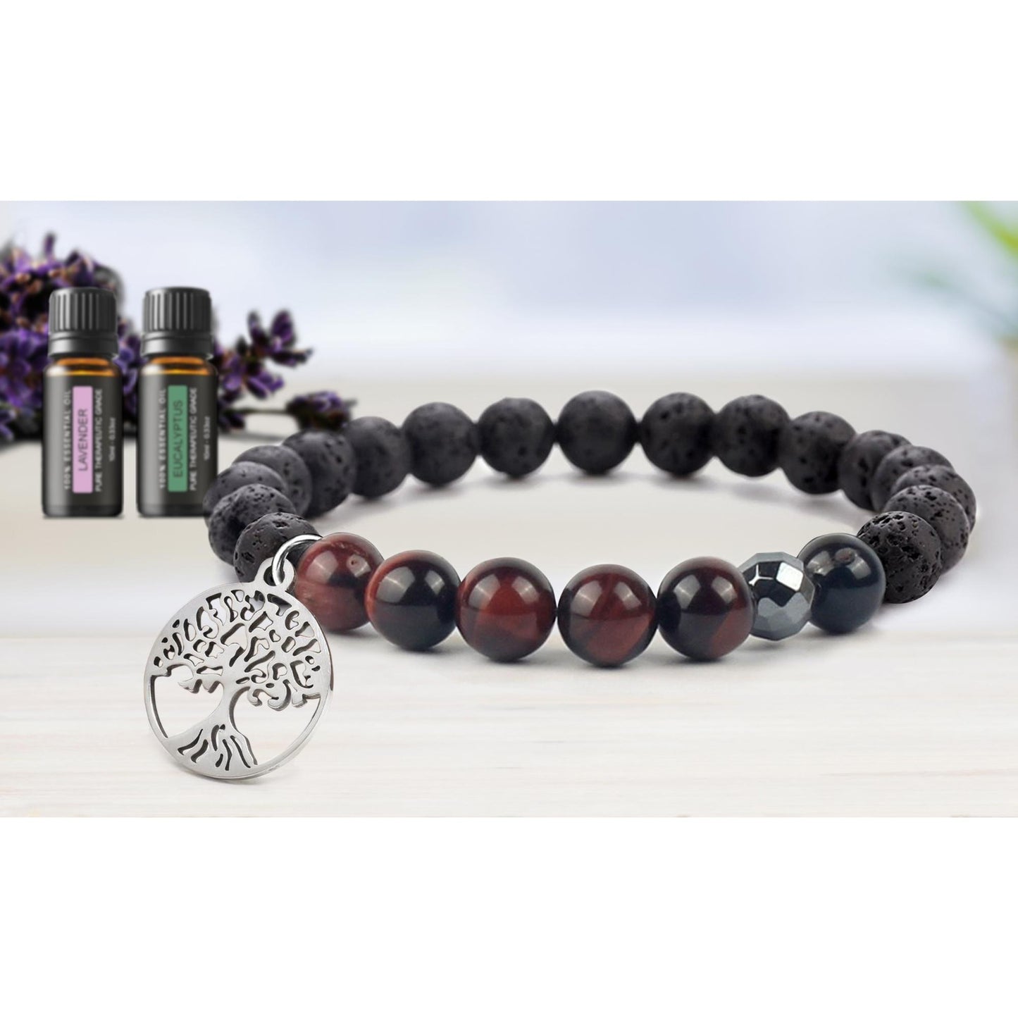 Lava Stone Tree Of Life Diffuser Bracelet with Optional Essential Oils