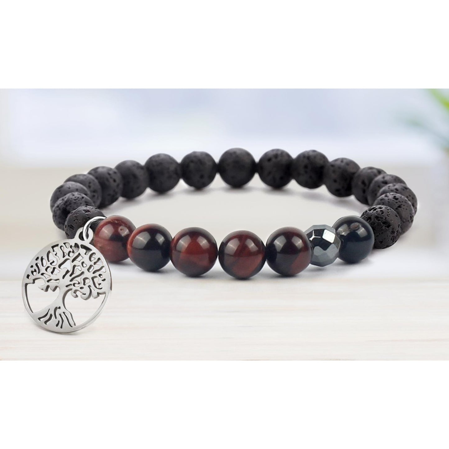 Lava Stone Tree Of Life Diffuser Bracelet with Optional Essential Oils