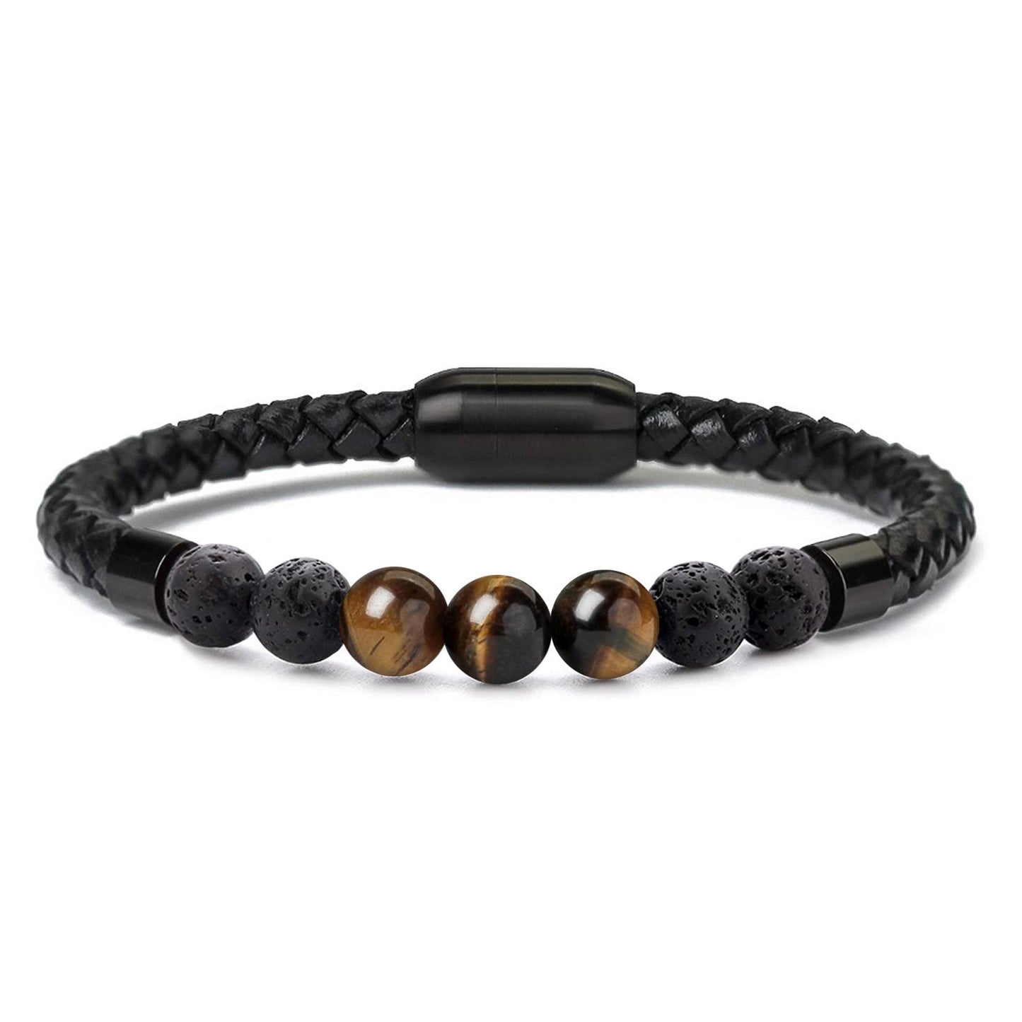 Men's Natural Healing Stone Leather Bracelet with Magnetic Closure