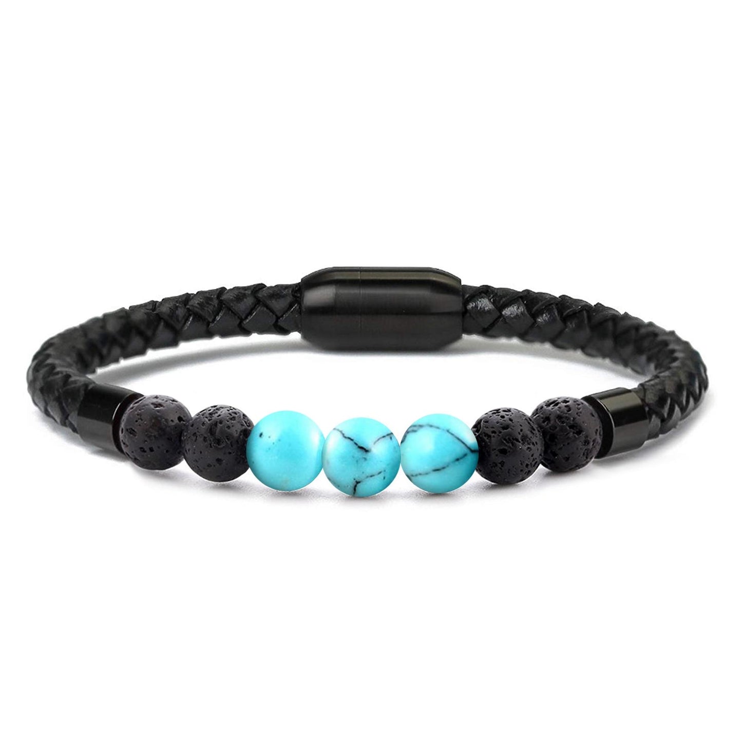 Men's Natural Healing Stone Leather Bracelet with Magnetic Closure