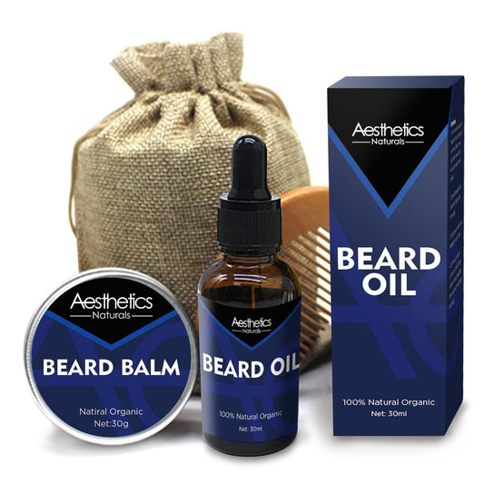 Beard Grooming Set Gift with Oil , Balm and Comb (4-Piece Set)